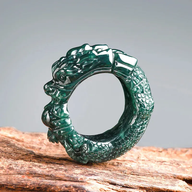 Yi Zhi Jing Bean Type Jadeite Rings Men's-7