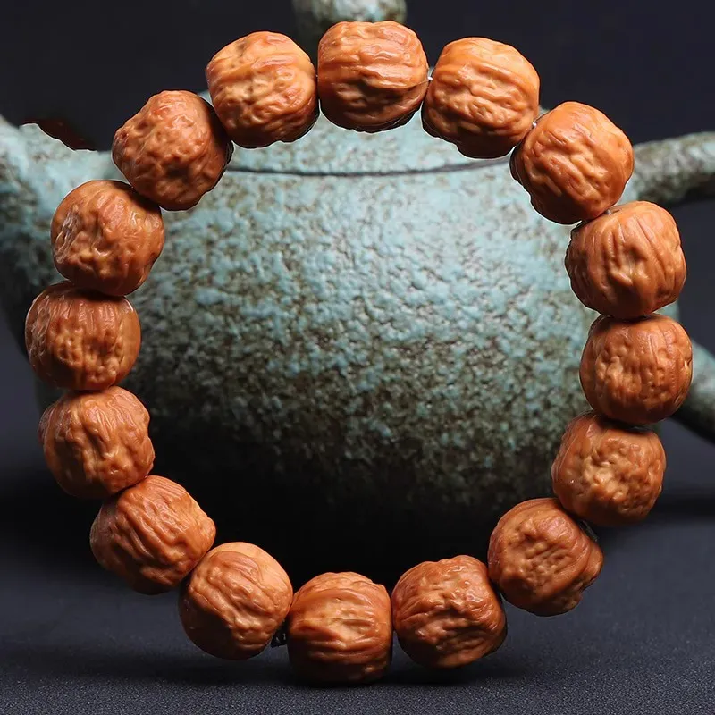 Yi Zhi Jing Monkey Head Walnut Textile Beaded Bracelet Unisex-1
