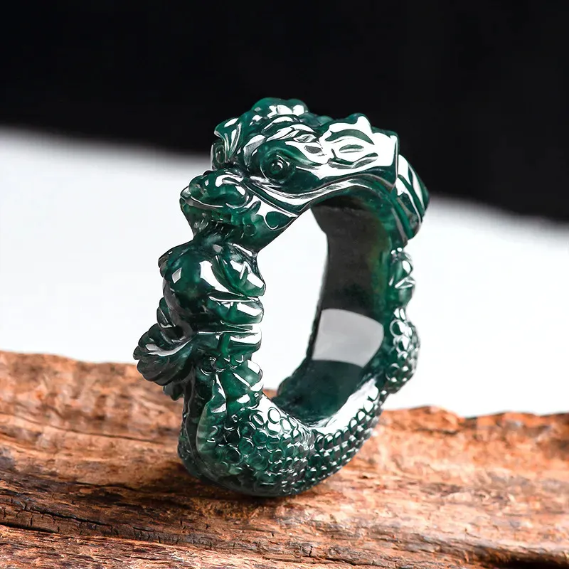 Yi Zhi Jing Bean Type Jadeite Rings Men's-5