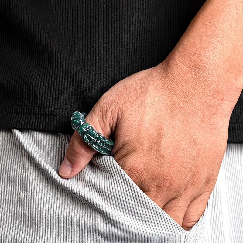 Yi Zhi Jing Bean Type Jadeite Rings Men's-6