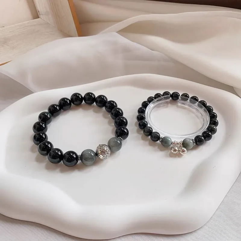 Yi Zhi Jing 925 Sterling Silver Jade Bracelets Unisex Obsidian-1