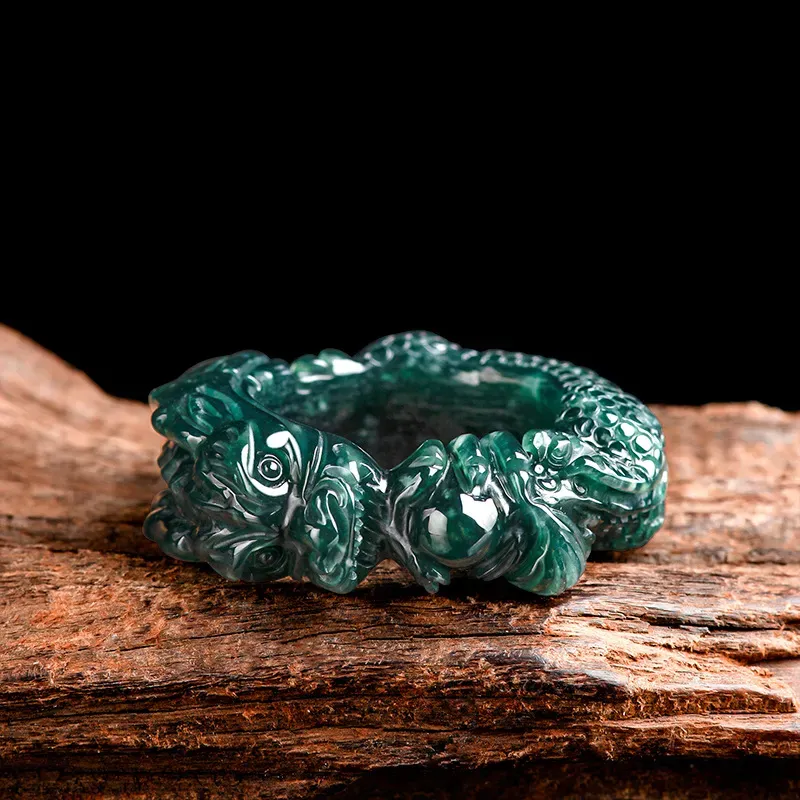 Yi Zhi Jing Bean Type Jadeite Rings Men's-4