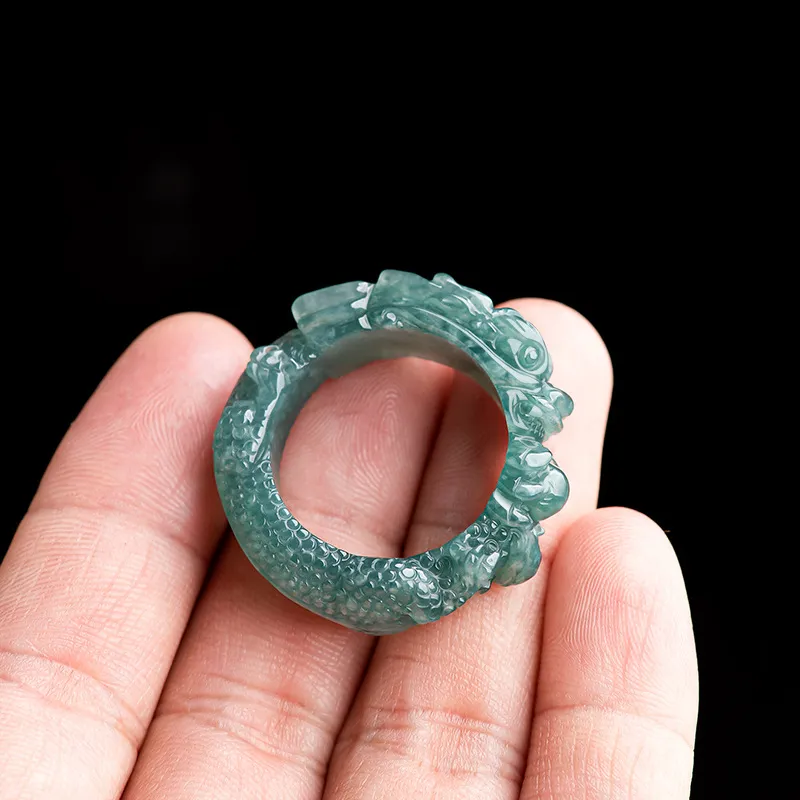 Yi Zhi Jing Bean Type Jadeite Rings Men's-2