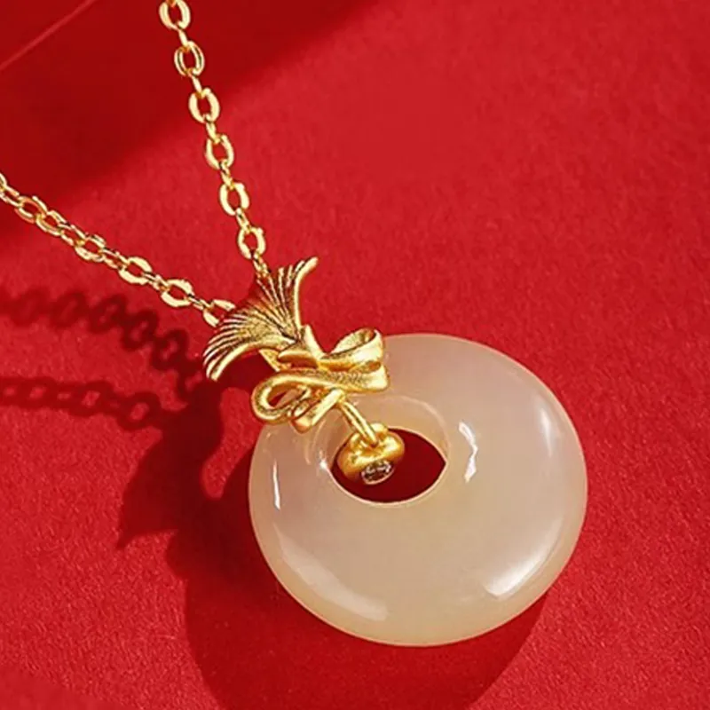 Yi Zhi Jing Hetian Jade Pendants Women's Pale Greenish White Jade-2