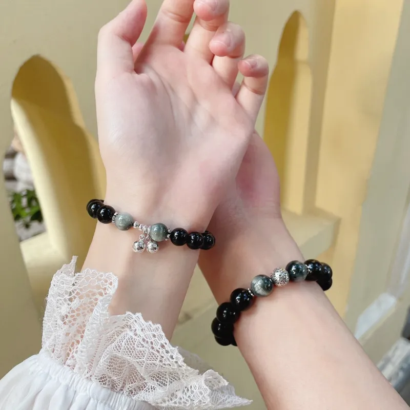 Yi Zhi Jing 925 Sterling Silver Jade Bracelets Unisex Obsidian-3