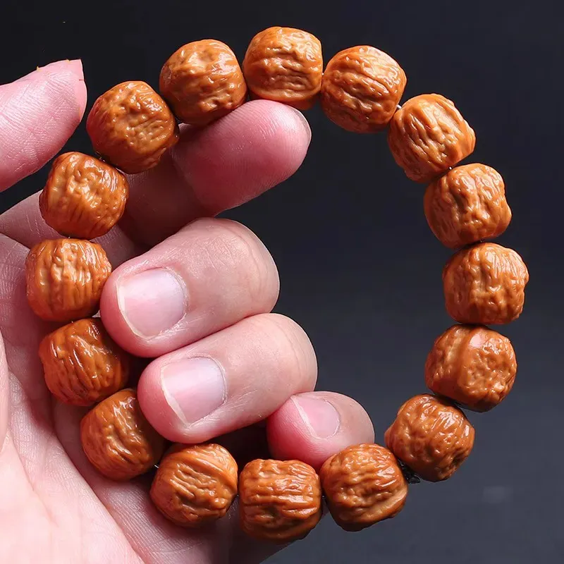 Yi Zhi Jing Monkey Head Walnut Textile Beaded Bracelet Unisex-3