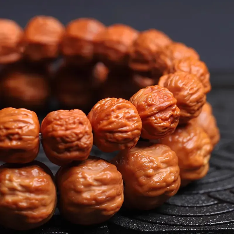 Yi Zhi Jing Monkey Head Walnut Textile Beaded Bracelet Unisex-4