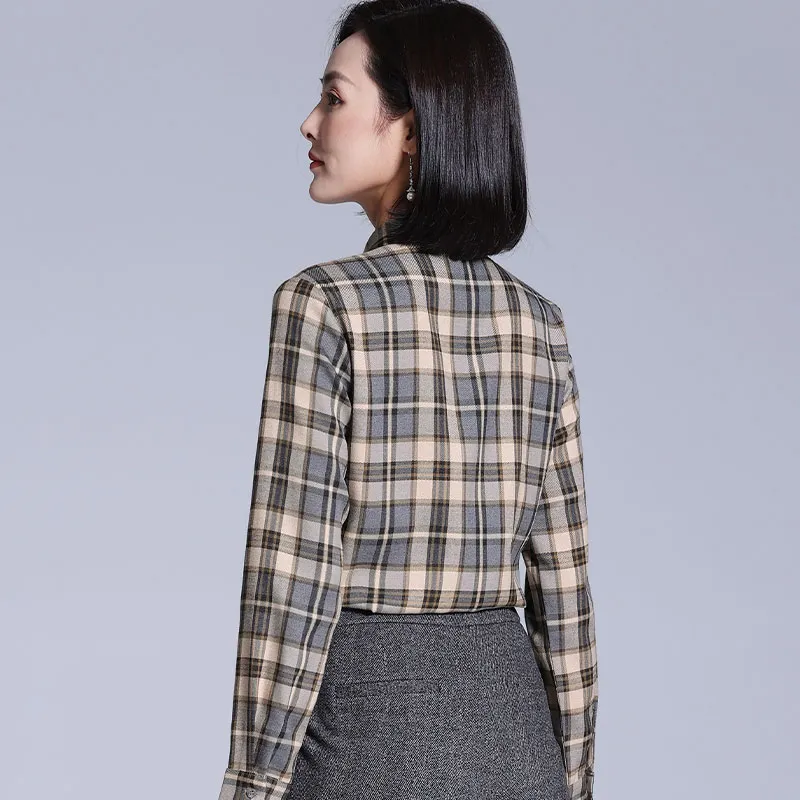 Lucybaily Shirt Women's Gray Coffee Plaid-3
