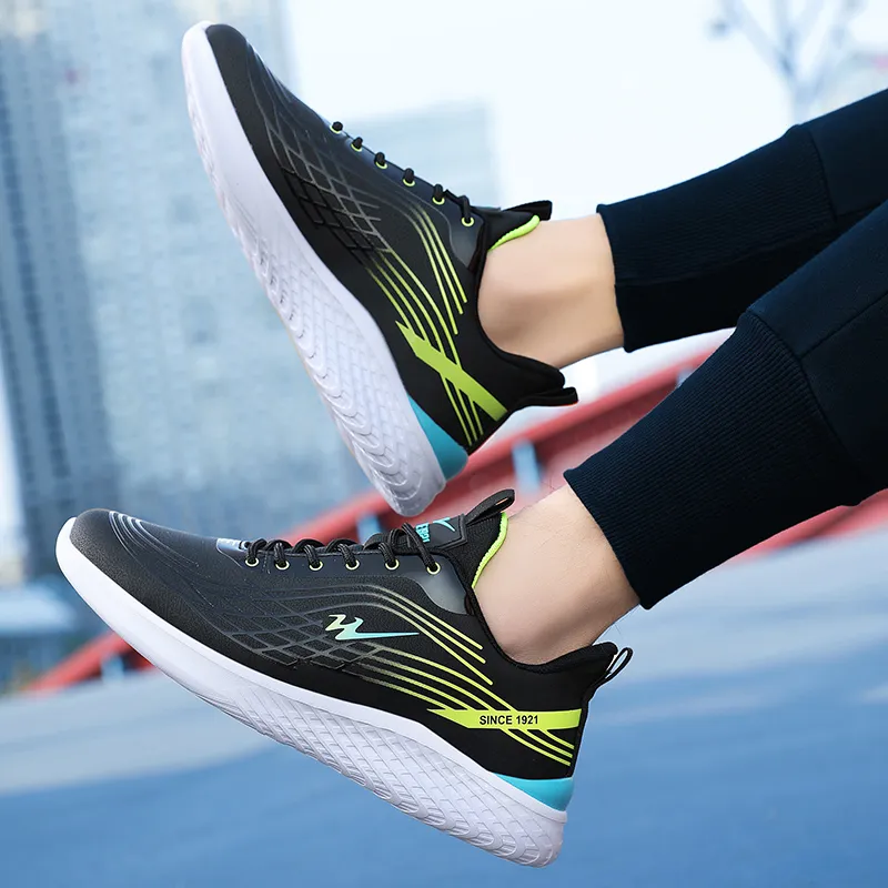 Binary Abrasion Resistant Slip Resistant Low Top Running Shoes Men's Black Neon Green-5