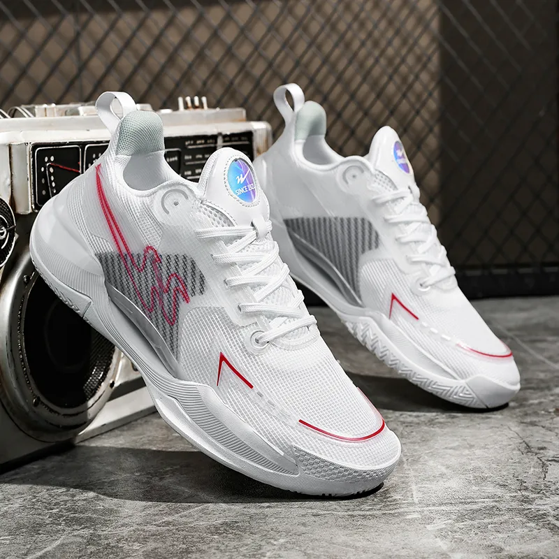 Binary Cushioning Support Abrasion Resistant Breathable Slip Resistant Low Top Basketball Shoes Unisex Original White-4