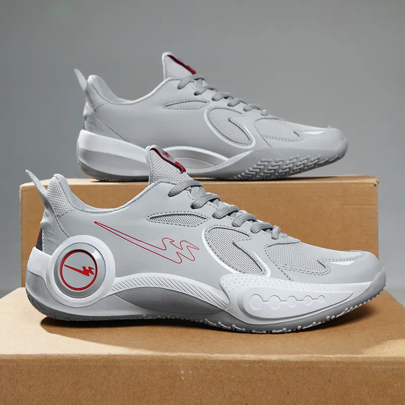 Binary Cushioning Abrasion Resistant Breathable Slip Resistant Low Top Basketball Shoes Unisex Light Gray-4