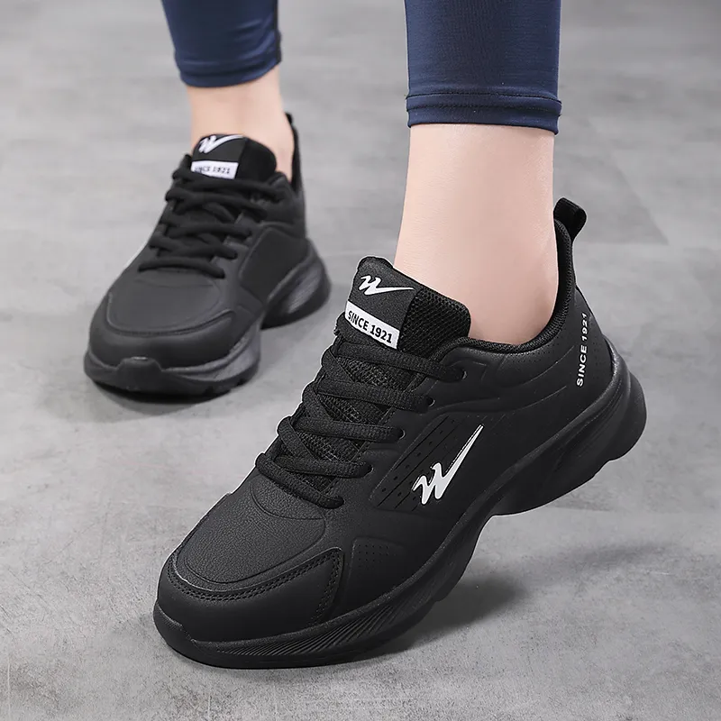 Binary Cushioning Height Increasing Lightweight Slip Resistant Low Top Casual Running Shoes Women's Black-7
