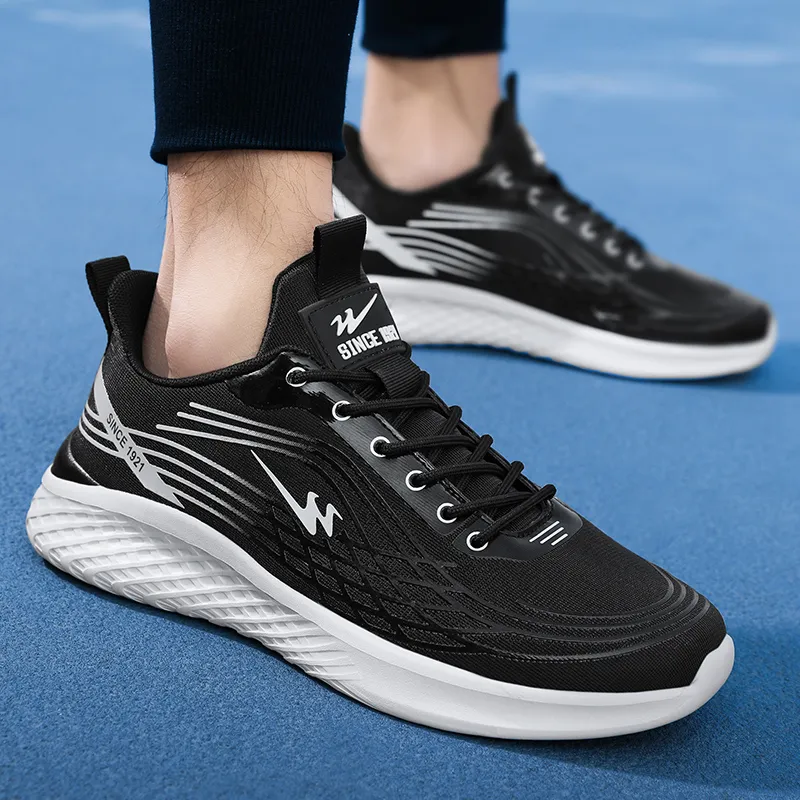 Binary Anti Slip Wear Resistant Low Top Running Shoes Men's Black White-8