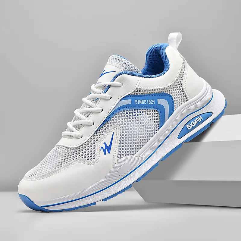 Binary Slip Resistant, Breathable, Lightweight Low Top Casual Shoes Men's White Blue-4