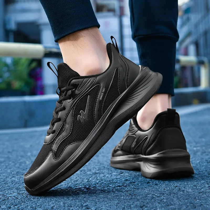 Binary Cushioning, Lightweight, Breathable, Slip Resistant Low Top Casual Running Shoes Men's Black-5