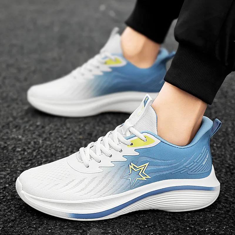 Binary Running Shoes Men Low Top White Light Blue-4