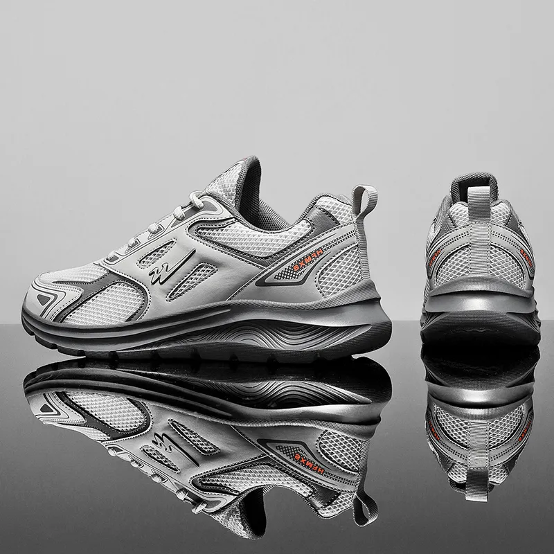 Binary Running Shoes Men Low Top Light Gray/White/Orange-4