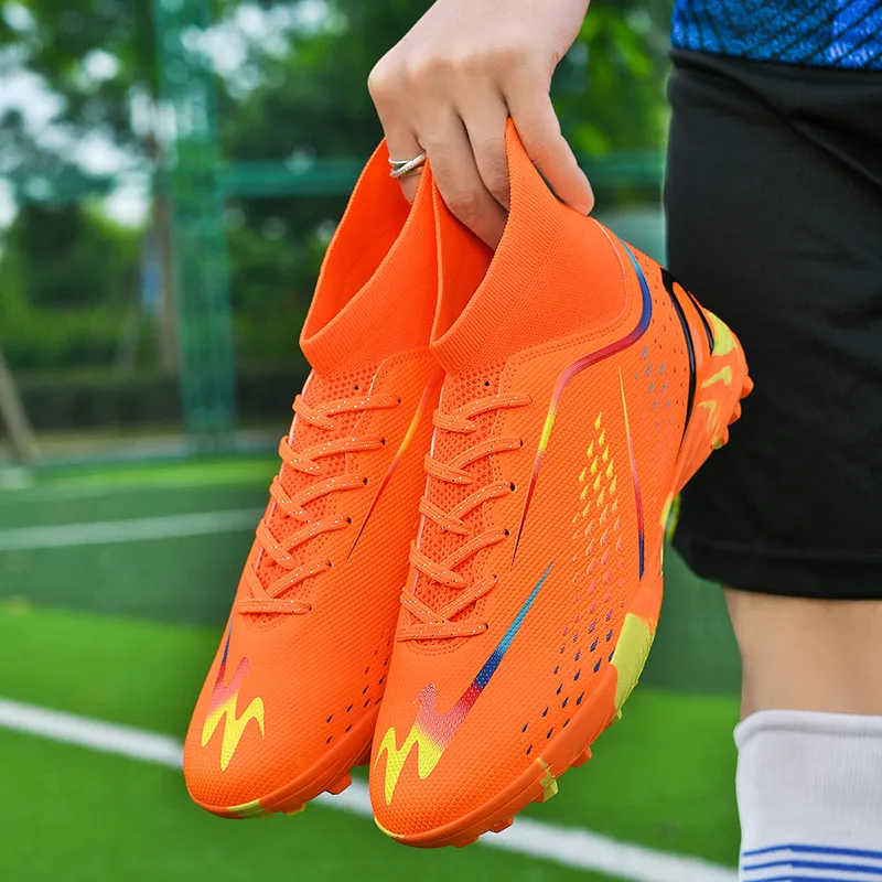 Binary TF Rubber Broken Studs Cushioning Abrasion Resistant Lightweight Soccer Shoes Unisex Orange-4