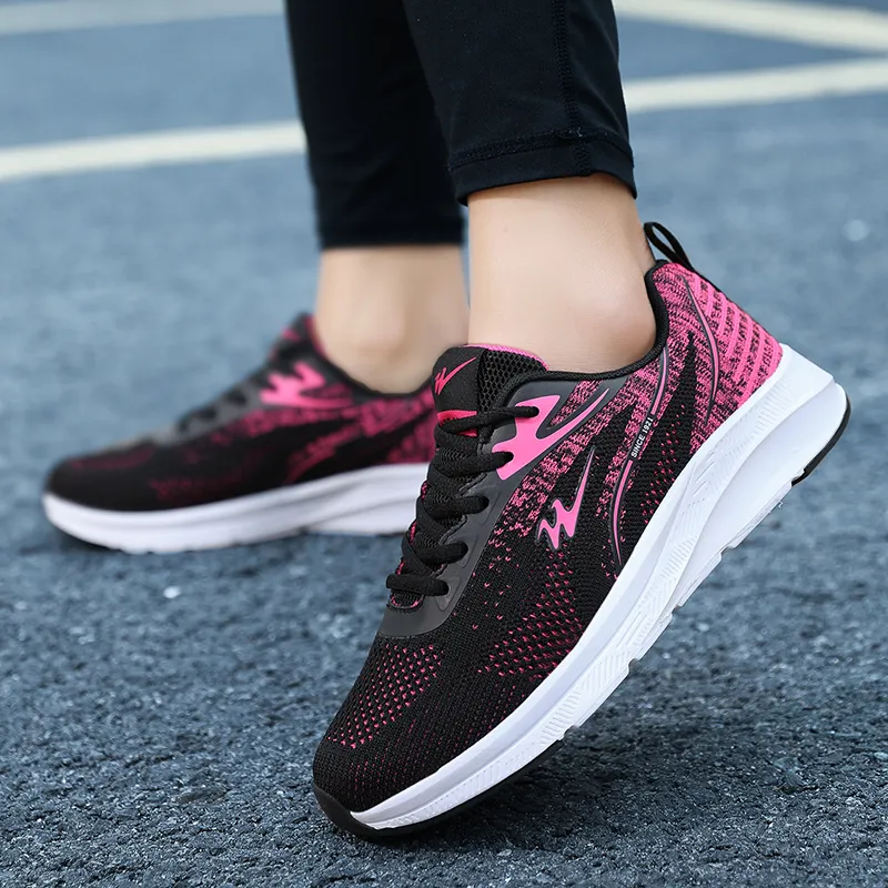 Binary Cushioned Anti Slip Wear Resistant Breathable Lightweight Low Top Running Shoes Women's Black Rose Red-10