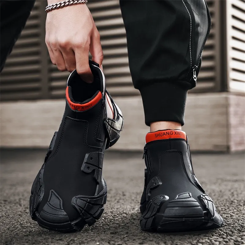 Binary Shock Absorbers With Slip Resistant And Abrasion Resistant Properties High Top Outdoor Shoes Men's Black-7