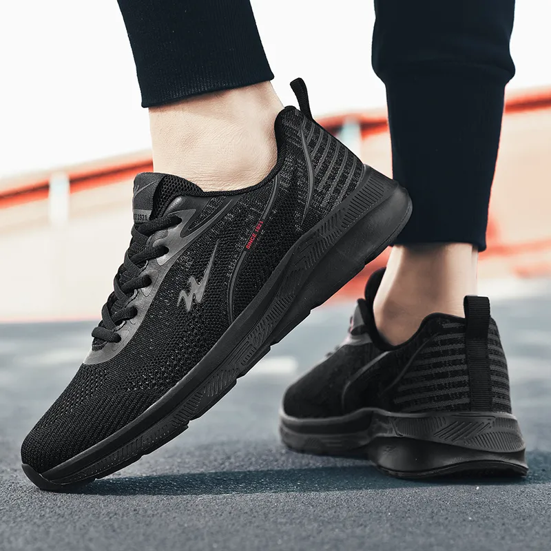 Binary Cushioning Rebound Lightweight Breathable Slip Resistant Low Top Running Shoes Men's Black-8