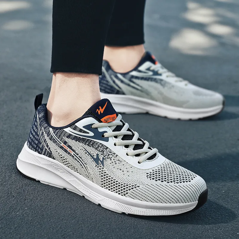 Binary Shock Absorbing, Non Slip, Wear Resistant, Breathable And Lightweight Low Top Running Shoes Men's Beige Blue-4