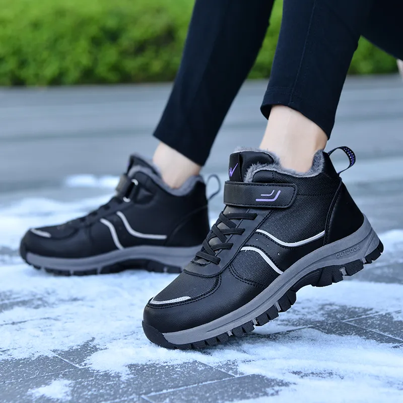 Binary Slip Resistant, Abrasion Resistant, Height Adjustable, Thermal High Top Casual Shoes Women's Black Purple-5