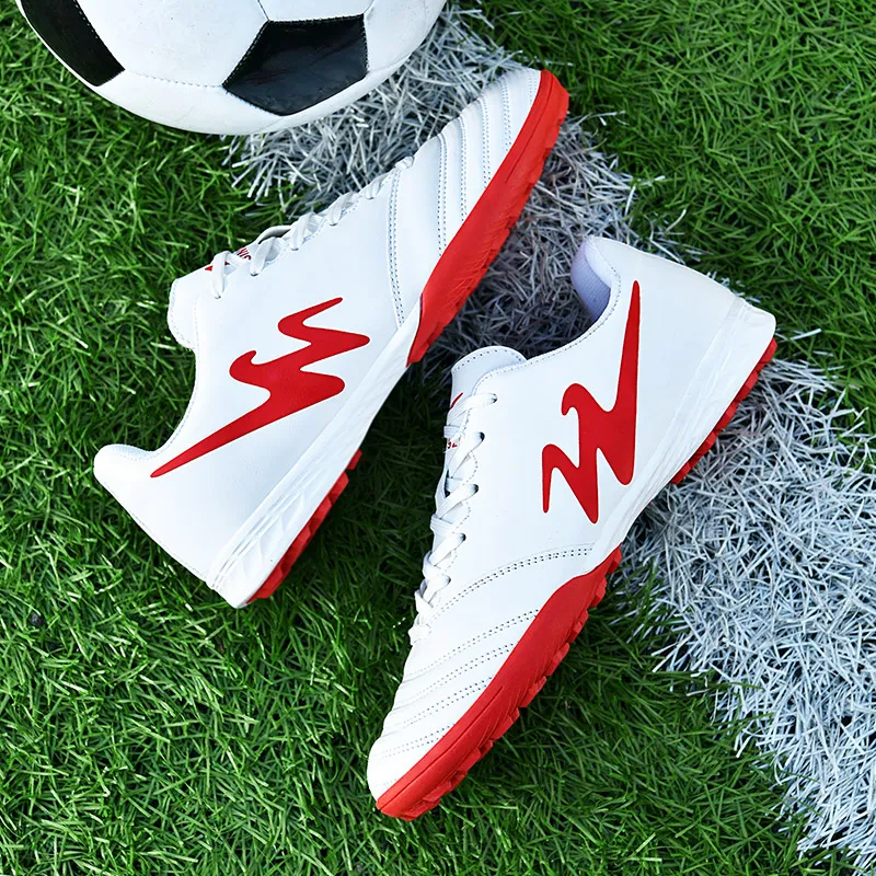 Binary TF Rubber Broken Studs Cushioning Abrasion Resistant Lightweight Soccer Shoes Unisex White Red-4