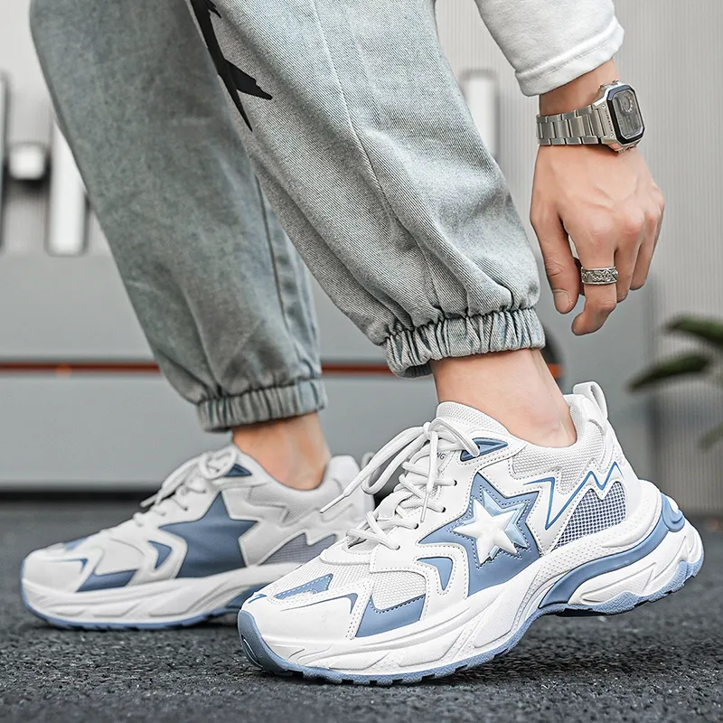 Binary Low Top Chunky Sneakers Men's White Blue-7