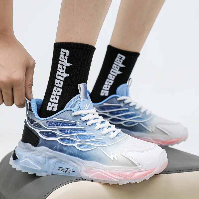 Binary Cushioning Anti Slip Wear Resistant Breathable Height Increasing Low Top Running Shoes Men's White Blue-9