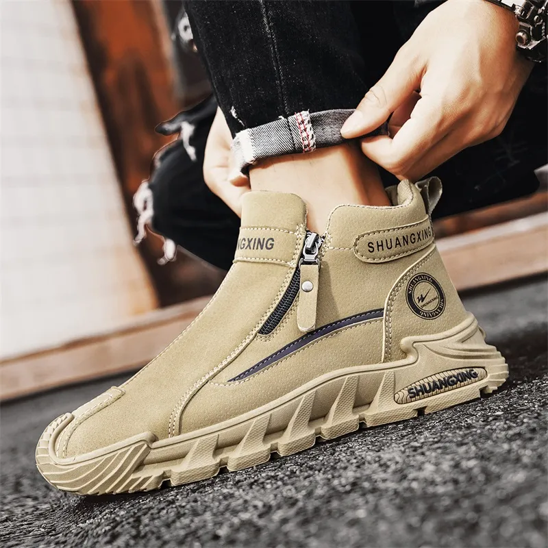 Binary Work Boots Men High Top Khaki-6