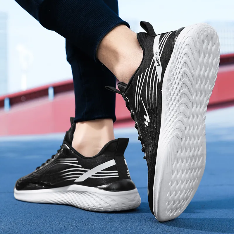 Binary Anti Slip Wear Resistant Low Top Running Shoes Men's Black White-10