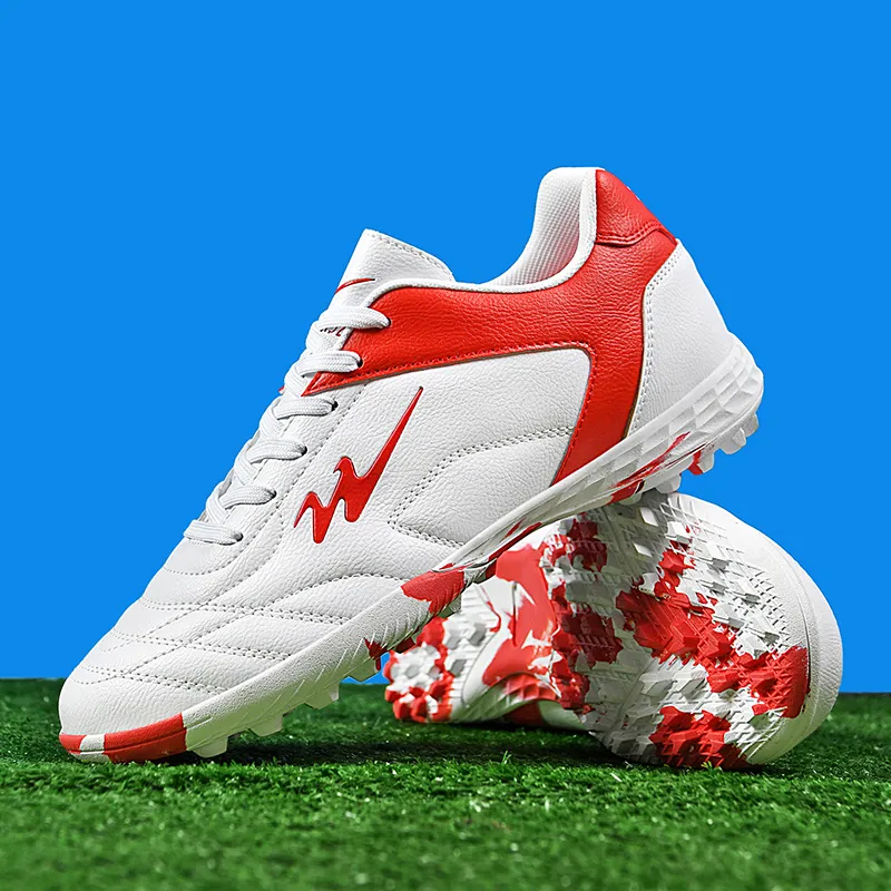 Binary TF Turf Cushioning Abrasion Resistant Lightweight Soccer Shoes Unisex White Red-4