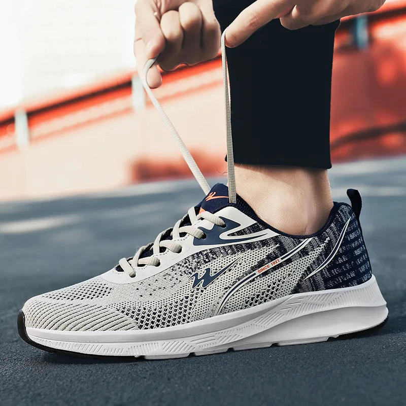 Binary Shock Absorbing, Non Slip, Wear Resistant, Breathable And Lightweight Low Top Running Shoes Men's Beige Blue-5
