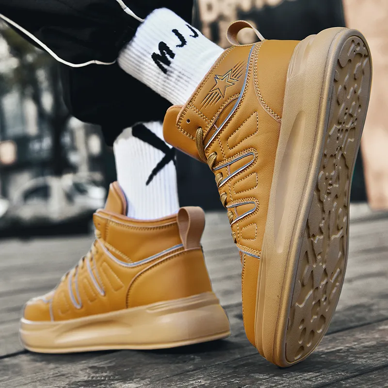 Binary Cushioning Height Increasing Lightweight Slip Resistant High Top Skateboard Shoes Men's Barley-3