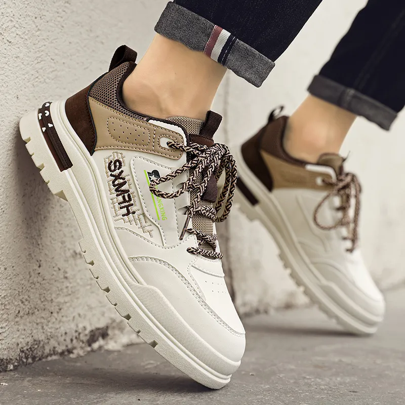 Binary Anti Slip Wear Resistant Waterproof Breathable Height Increasing Low Top Casual Shoes Men's Beige Brown-9
