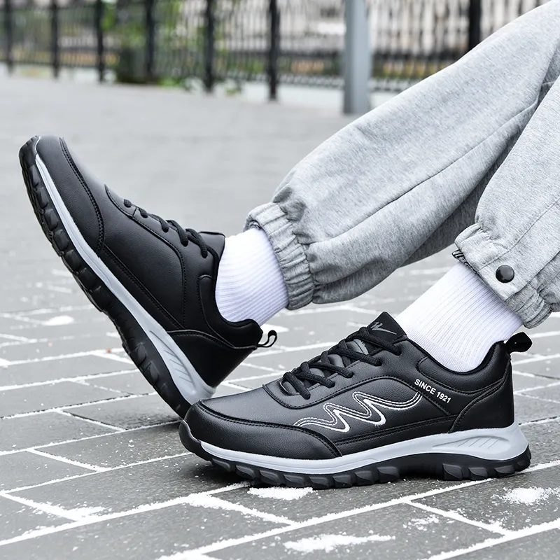 Binary Cushioning, Abrasion Resistant, Waterproof, Height Increasing Low Top Casual Shoes Men's Black-5