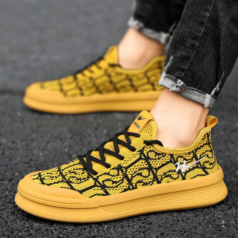 Binary Cushioned Wear Resistant Lightweight Breathable Slip Resistant Low Top Canvas Shoes Men's Yellow-6
