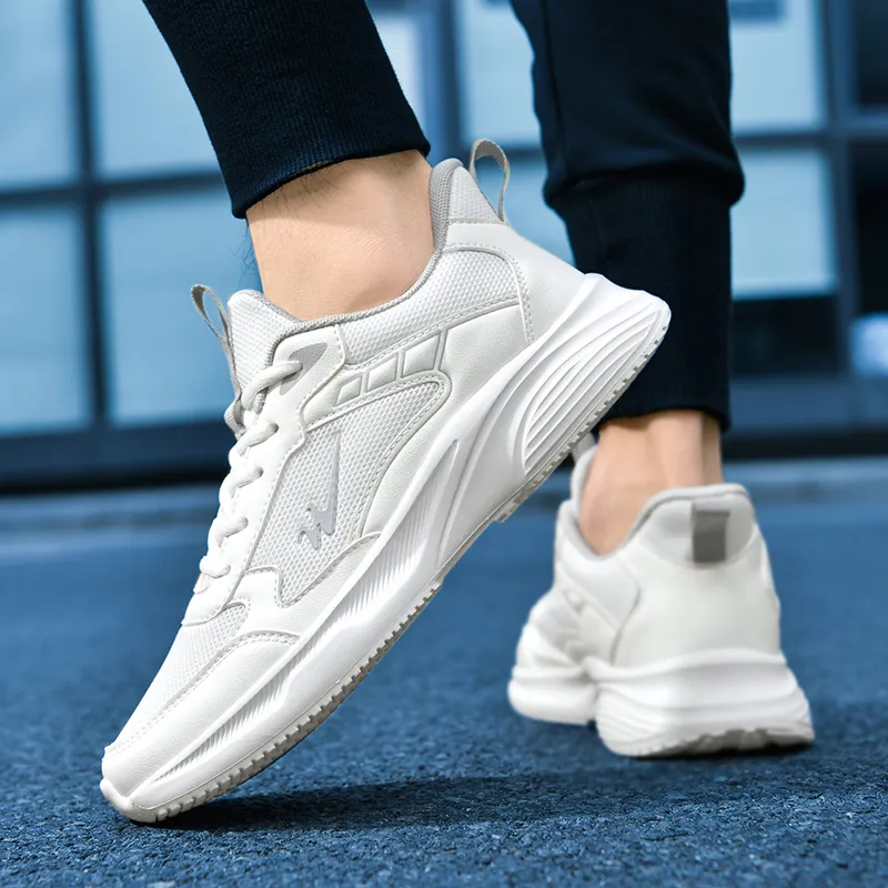 Binary Cushioning Rebound Lightweight Breathable Slip Resistant Low Top Running Shoes Men's White Gray-7
