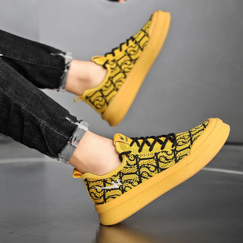Binary Cushioned Wear Resistant Lightweight Breathable Slip Resistant Low Top Canvas Shoes Men's Yellow-9