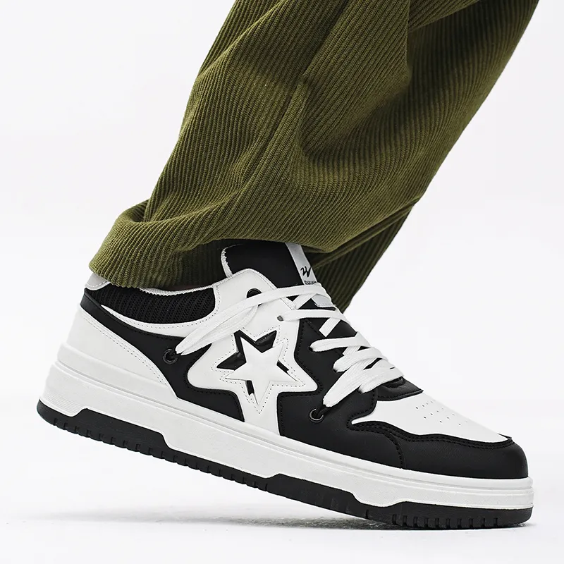 Binary Lightweight Breathable And Supportive Low Top Skateboard Shoes Men's Black White-13