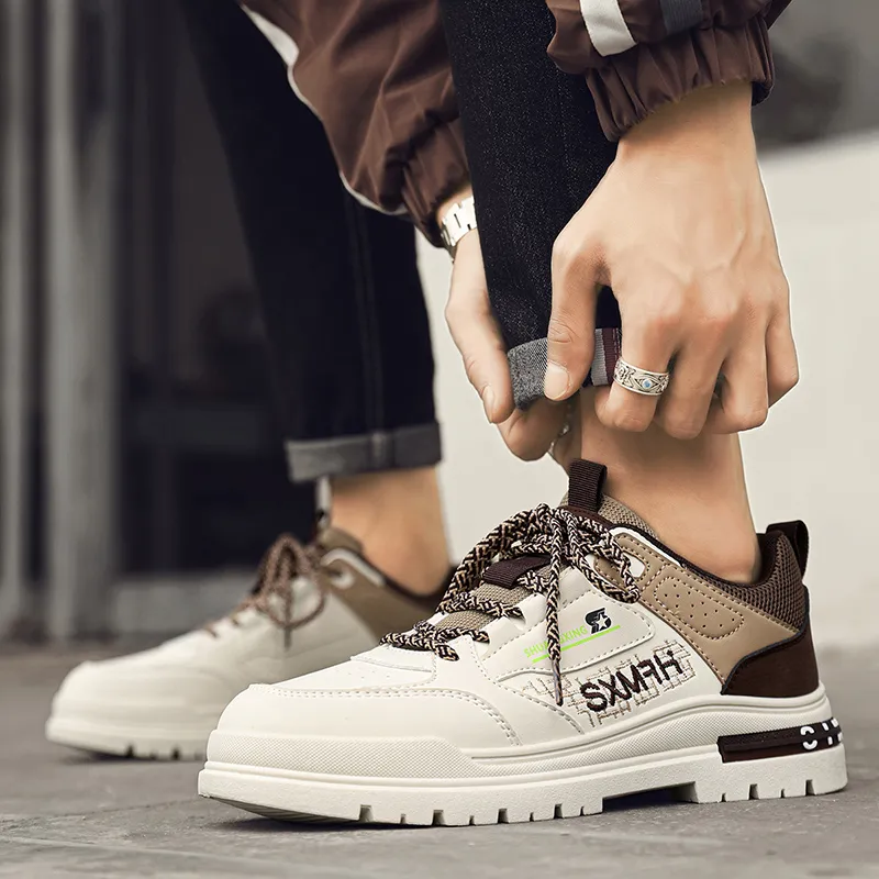 Binary Anti Slip Wear Resistant Waterproof Breathable Height Increasing Low Top Casual Shoes Men's Beige Brown-5