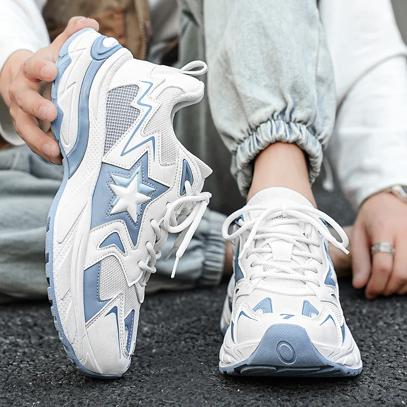 Binary Low Top Chunky Sneakers Men's White Blue-8