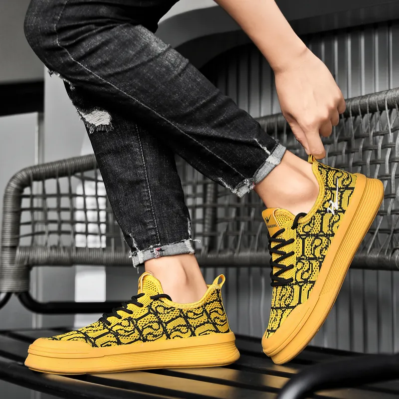 Binary Cushioned Wear Resistant Lightweight Breathable Slip Resistant Low Top Canvas Shoes Men's Yellow-10