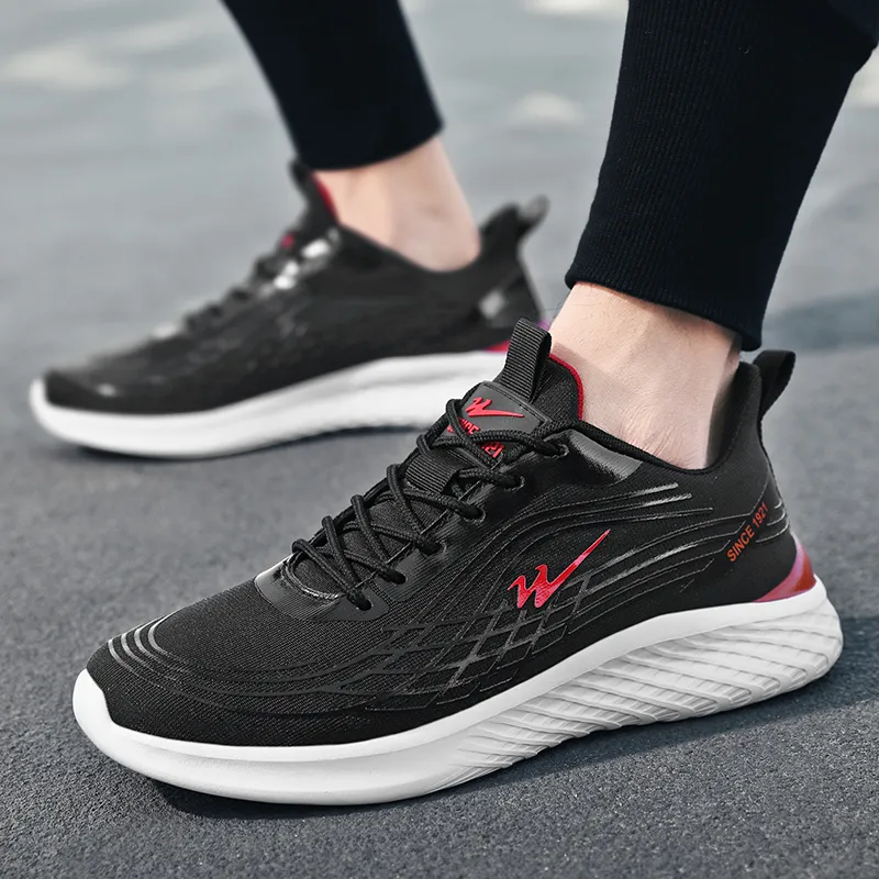 Binary Abrasion Resistant Slip Resistant Low Top Running Shoes Men's Black Red-3