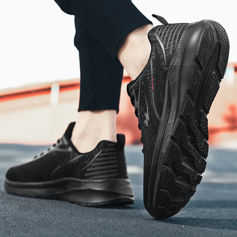 Binary Cushioning Rebound Lightweight Breathable Slip Resistant Low Top Running Shoes Men's Black-5