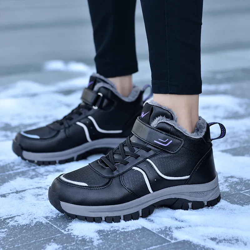Binary Slip Resistant, Abrasion Resistant, Height Adjustable, Thermal High Top Casual Shoes Women's Black Purple-10