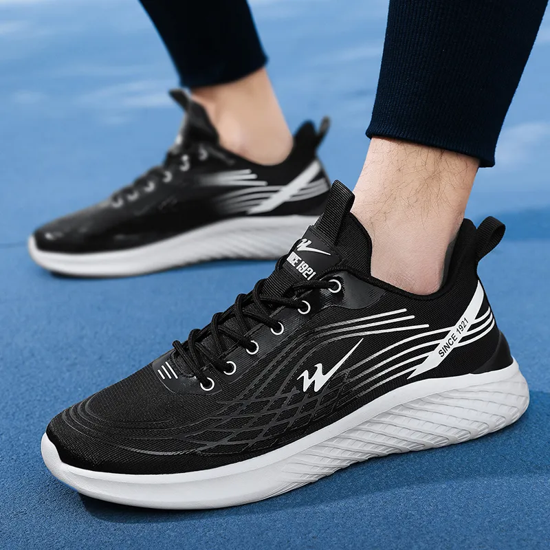 Binary Anti Slip Wear Resistant Low Top Running Shoes Men's Black White-7