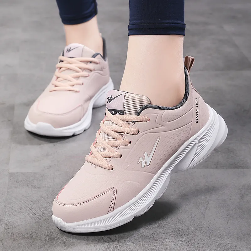 Binary Cushioning Height Increasing Lightweight Slip Resistant Low Top Casual Running Shoes Women's Pink-7