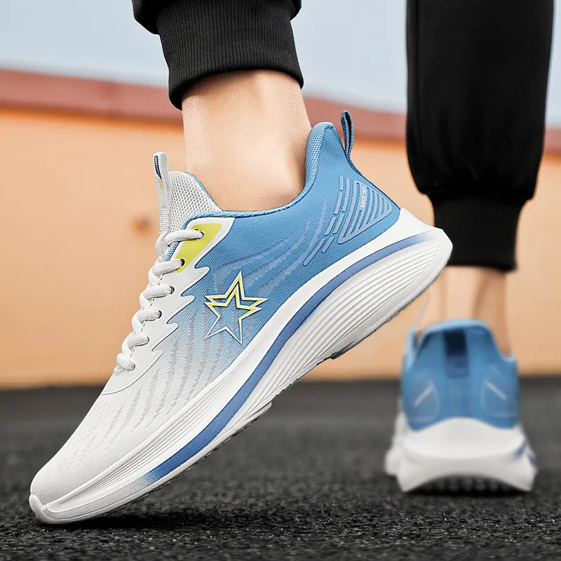 Binary Running Shoes Men Low Top White Light Blue-6